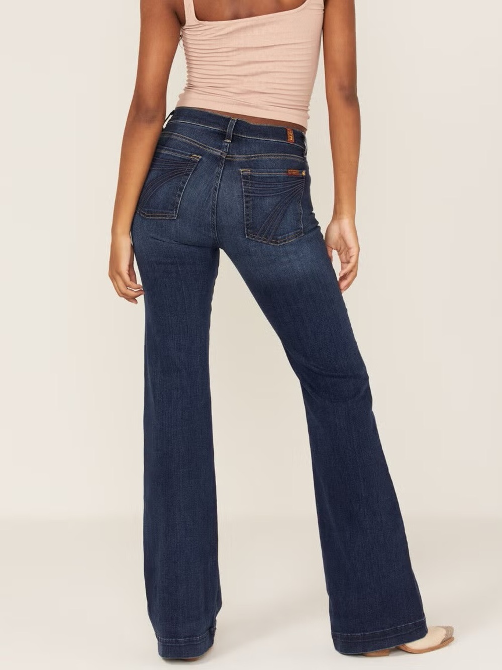 7 For All Mankind Women's Medium Wash Mid Rise Dojo Trouser Flare Jeans